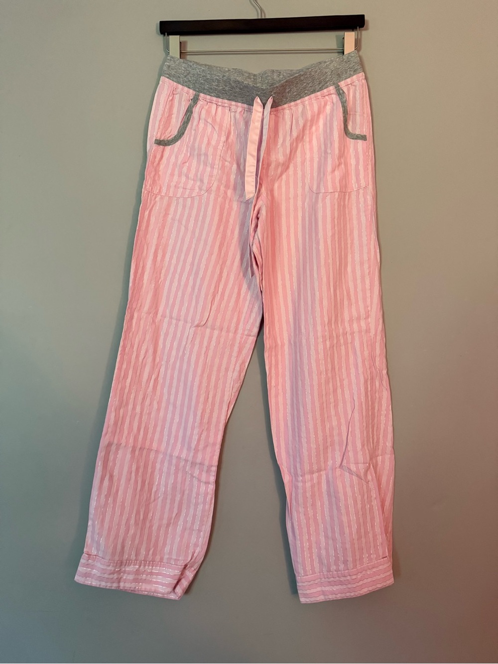 Victoria's Secret Pink Stripe Pajama Pants with Gray Waistband
